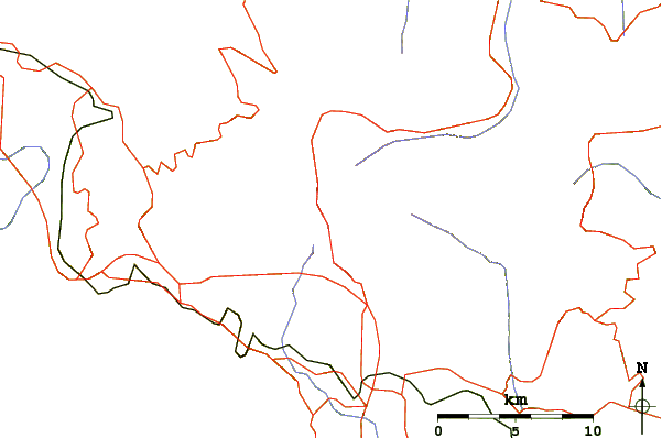 Roads and rivers around Monte Pollino