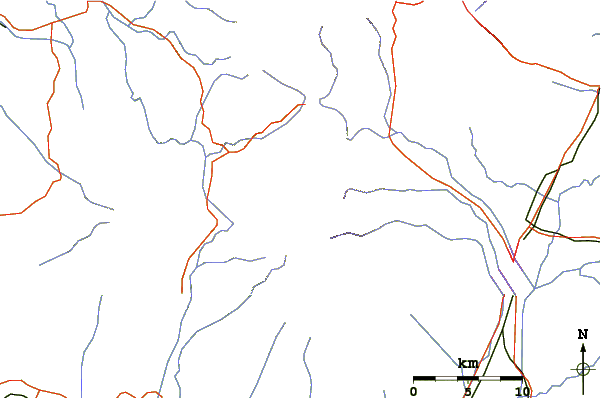 Roads and rivers around Mount Kawi