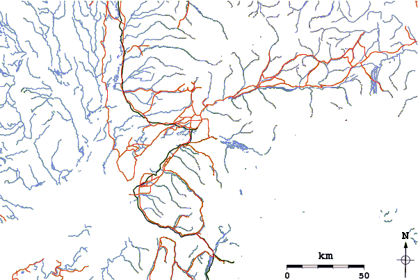 Roads and rivers around Pioneer Peak