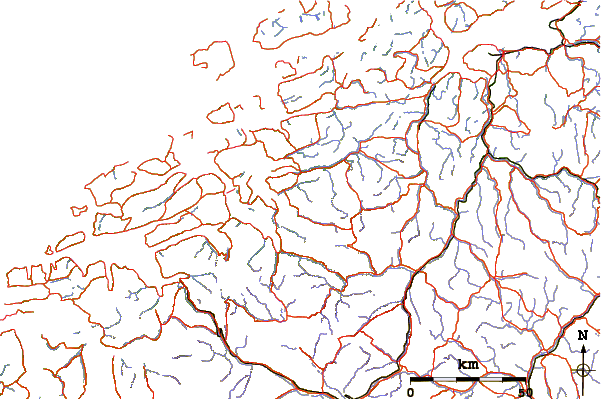 Roads and rivers around Ytre Sula