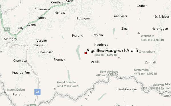 Aiguilles Rouges d'Arolla Location Map