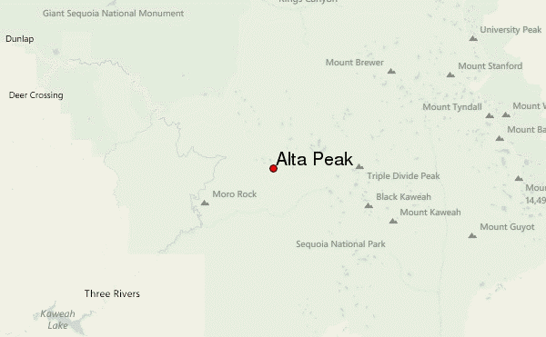 Alta Peak Location Map