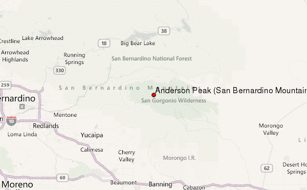 Anderson Peak (San Bernardino Mountains) Location Map