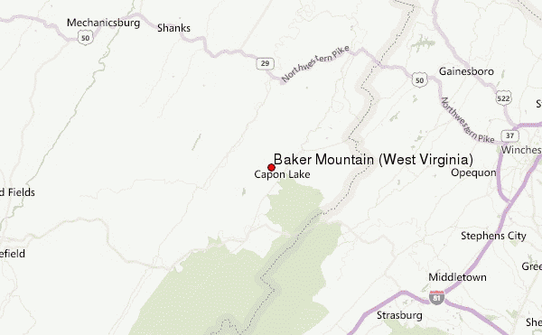Baker Mountain (West Virginia) Location Map