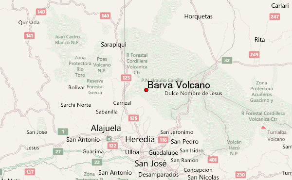 Barva Volcano Location Map