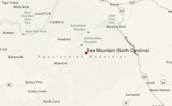 Bee Mountain (North Carolina) Location Map