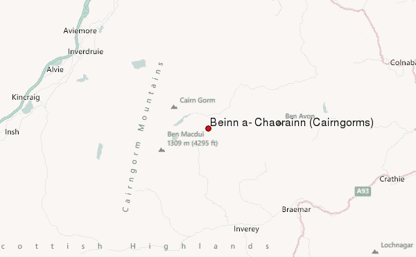Beinn a' Chaorainn (Cairngorms) Location Map