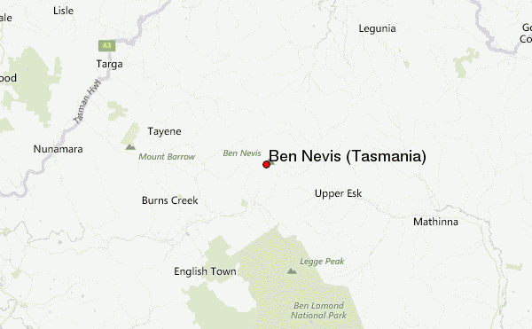 Ben Nevis (Tasmania) Location Map