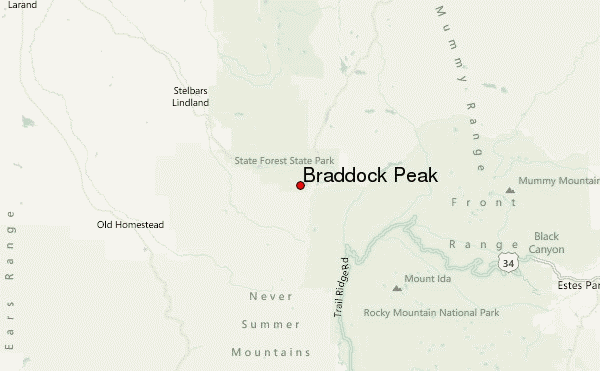 Braddock Peak (Never Summer Range) Location Map