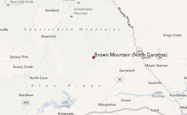 Brown Mountain (North Carolina) Location Map