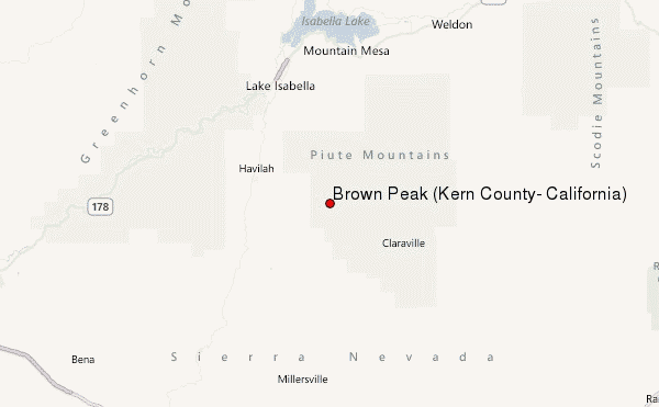 Brown Peak (Kern County, California) Location Map