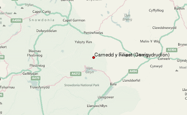 Carnedd y Filiast (Cerrigydrudion) Location Map
