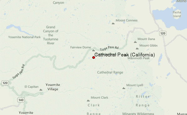 Cathedral Peak (California) Location Map