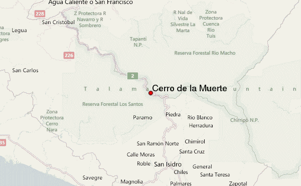 Cerro de la Muerte Location Map