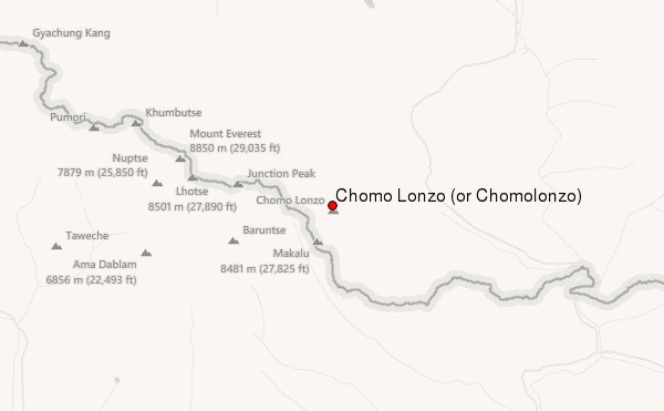 Chomo Lonzo (or Chomolonzo) Location Map
