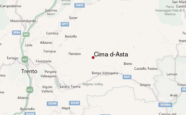 Cima d'Asta Location Map