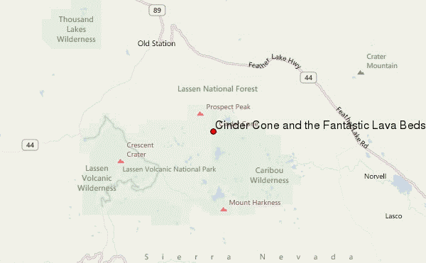 Cinder Cone and the Fantastic Lava Beds Location Map