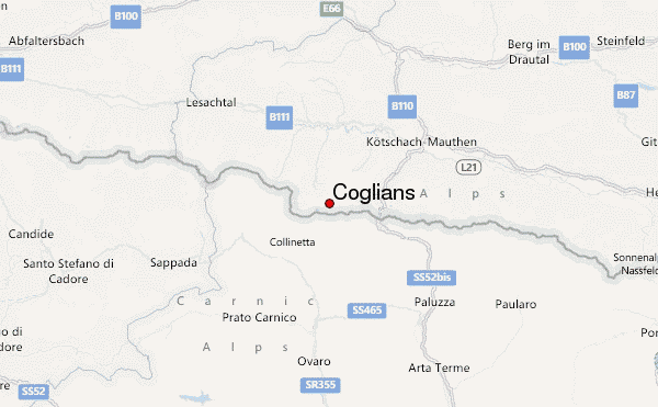 Coglians Location Map