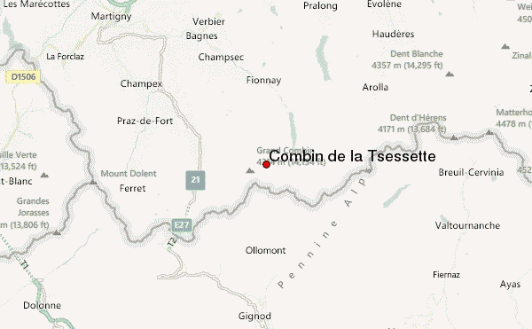 Combin de la Tsessette Location Map