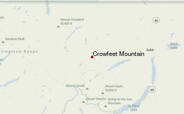 Crowfeet Mountain Location Map