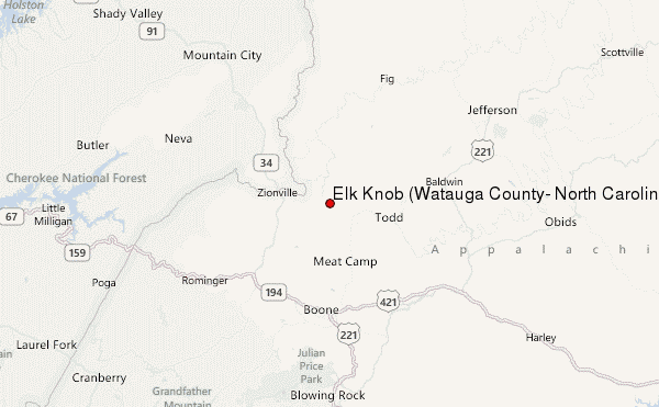 Elk Knob (Watauga County, North Carolina) Location Map