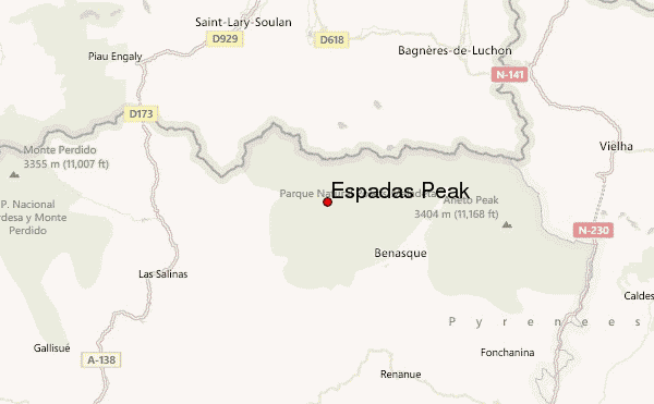 Espadas Peak Location Map