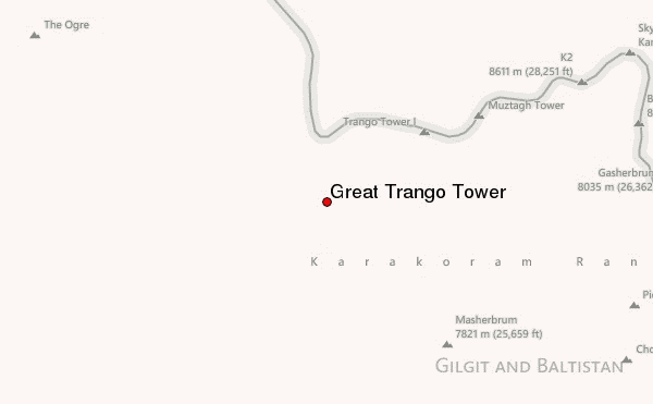 Great Trango Tower Location Map