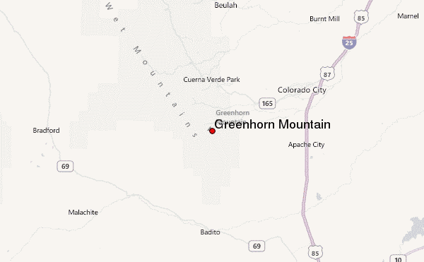 Greenhorn Mountain Location Map