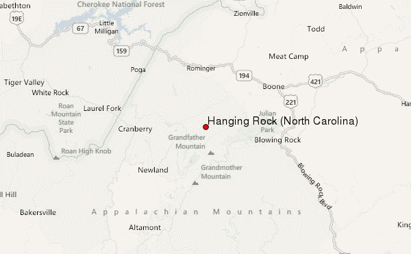 Hanging Rock (North Carolina) Location Map