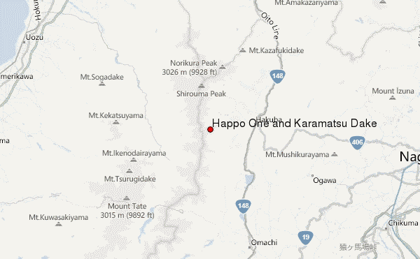 Happo One and Karamatsu Dake Location Map
