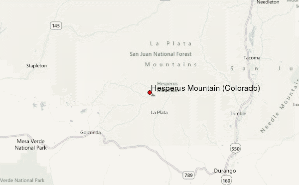 Hesperus Mountain (Colorado) Location Map