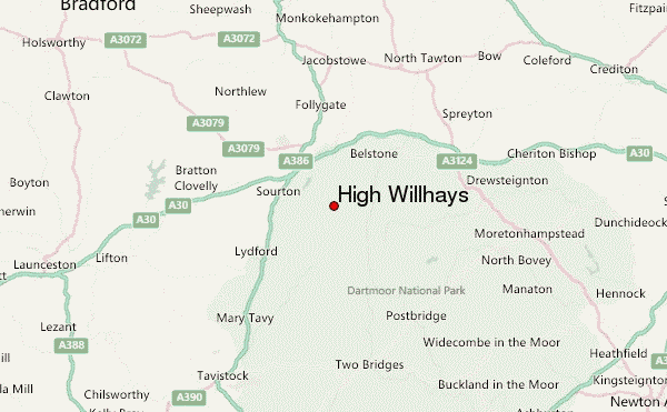 High Willhays Location Map