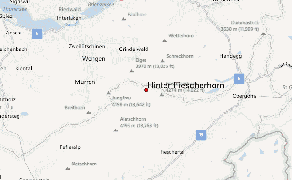 Hinter Fiescherhorn Location Map