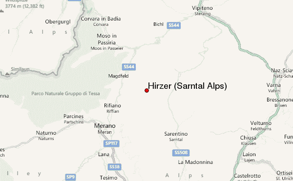 Hirzer (Sarntal Alps) Location Map