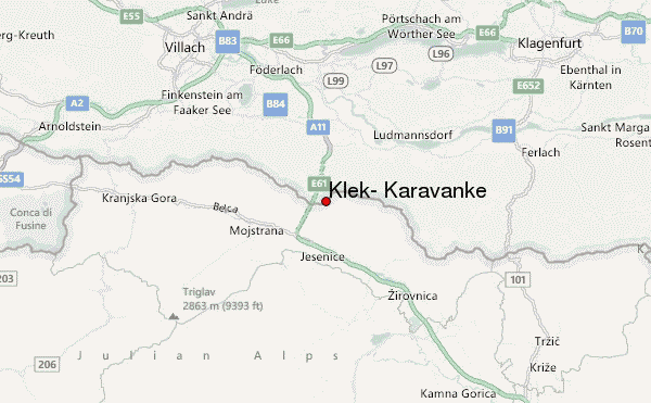 Klek, Karavanke Location Map