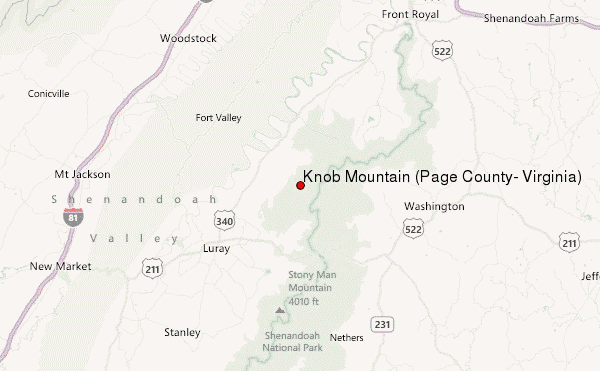 Knob Mountain (Page County, Virginia) Location Map