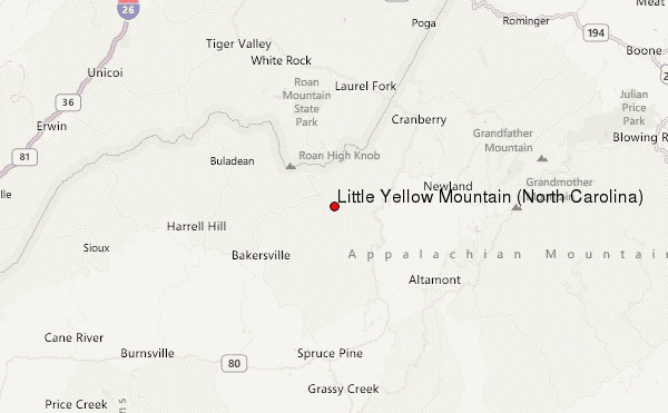 Little Yellow Mountain (North Carolina) Location Map