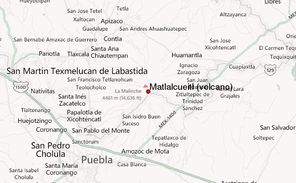 Matlalcueitl (volcano) Location Map