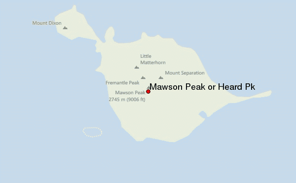 Mawson Peak or Heard Pk Location Map