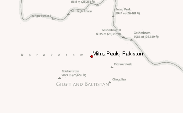 Mitre Peak, Pakistan Location Map