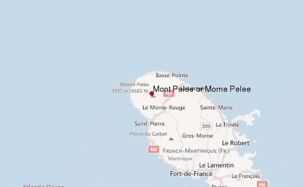 Mont Pelee or Morne Pelee Location Map