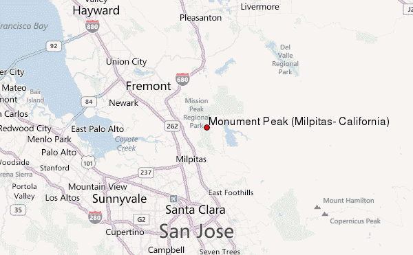 Monument Peak (Milpitas, California) Location Map