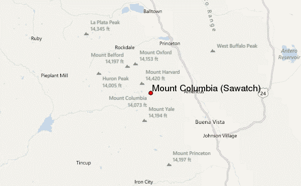 Mount Columbia (Sawatch) Location Map