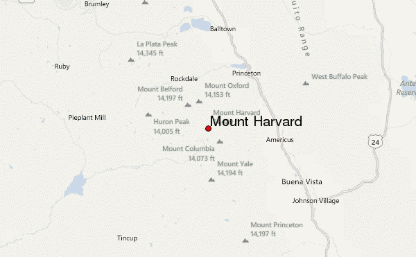 Mount Harvard Location Map
