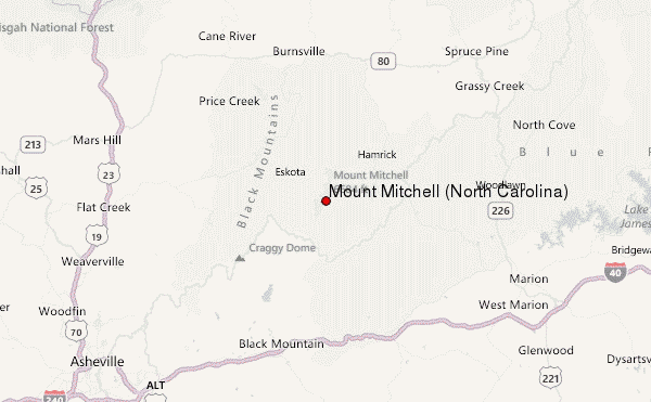 Mount Mitchell (North Carolina) Location Map