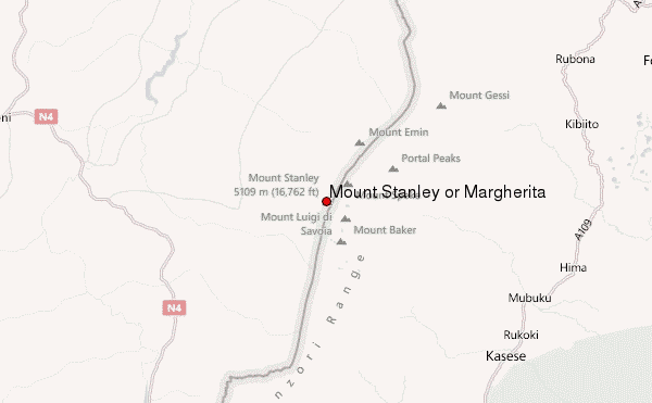 Mount Stanley or Margherita Location Map