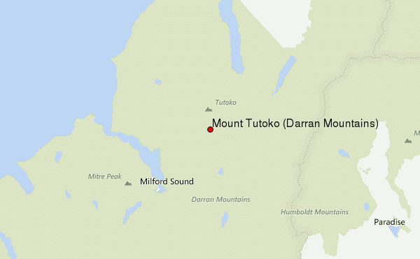Mount Tutoko (Darran Mountains) Location Map