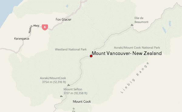 Mount Vancouver, New Zealand Location Map