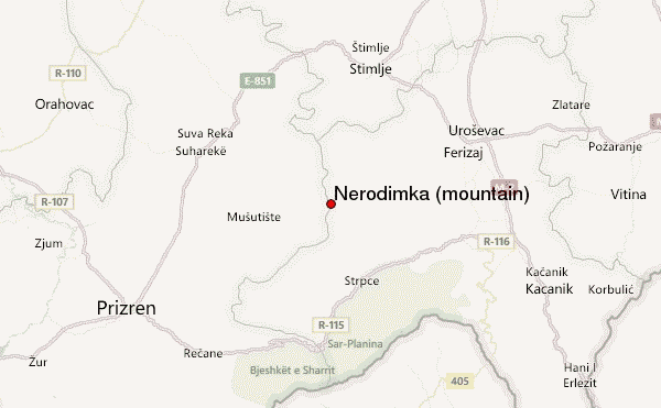 Nerodimka (mountain) Location Map