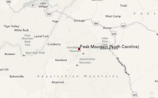 Peak Mountain (North Carolina) Location Map